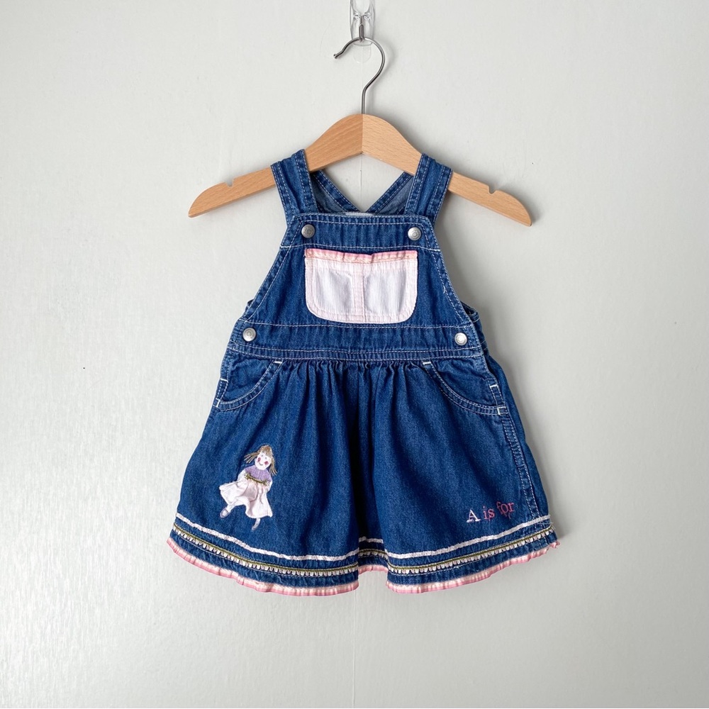 Vintage Y2K Embroidered Tea Party Cotton Denim Overall Dress